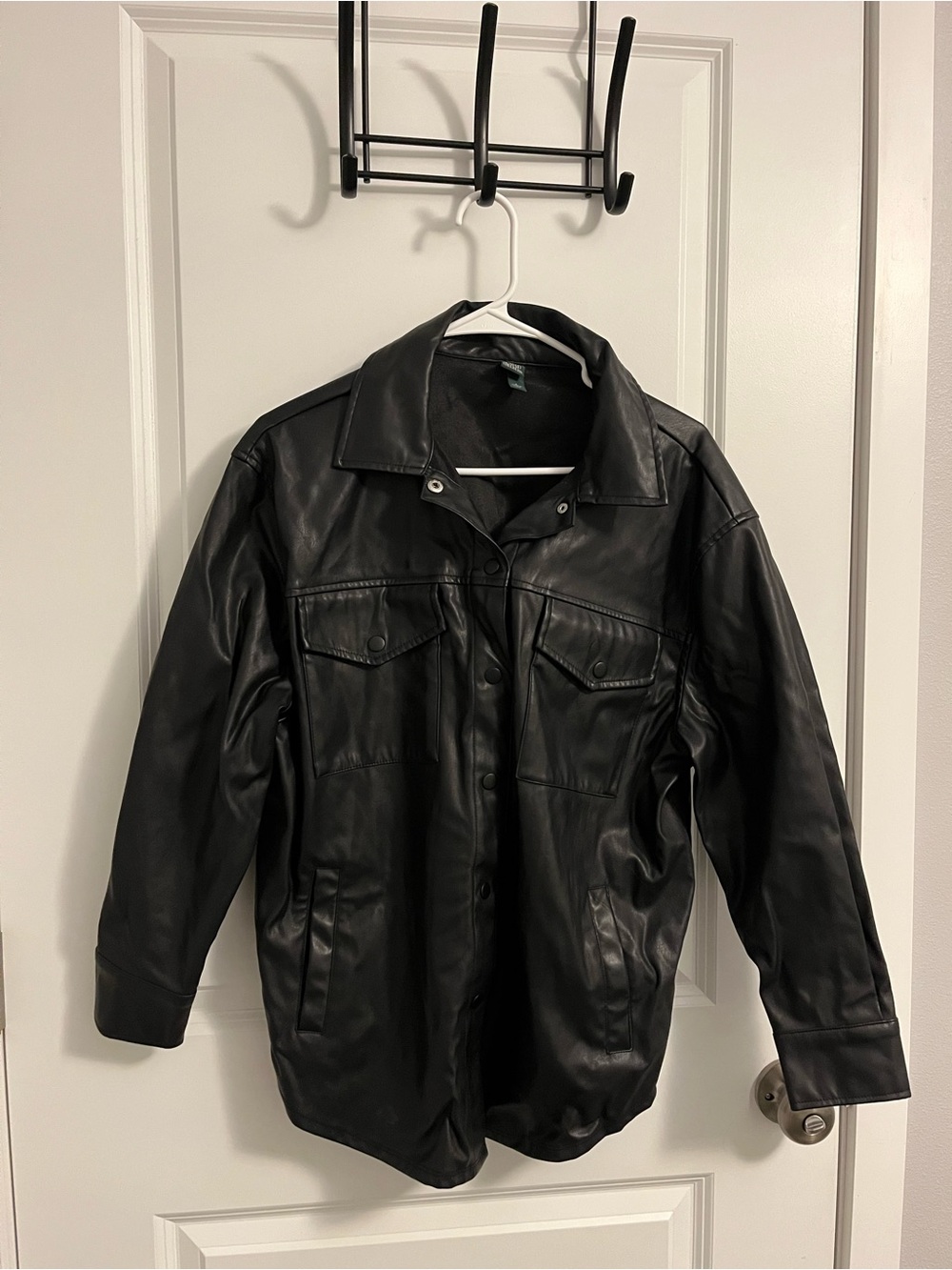 wild fable Black Faux Leather Bomber Jacket with Snap Front